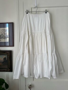 J Jill White Cotton Tiered Midi Skirt